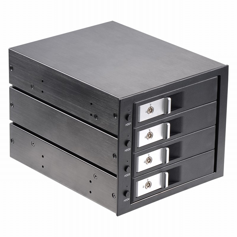 Unestech Tray-less 4Bay 3.5" SATA / SAS Hot Swap Hdd Mobile Rack for 5.25" Bay with MiniSAS HD (SFF-8643)
