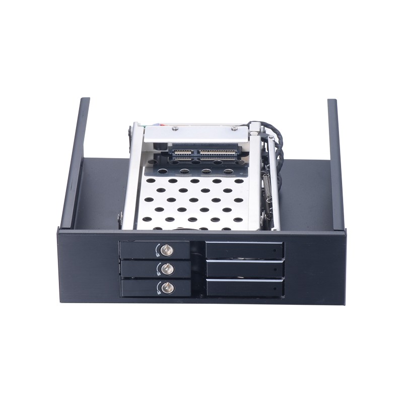 Unestech Tray-less 3 Bay 2.5" Aluminum SATA Hot Swap SSD Hdd Mobile Rack for 5.25" Bay