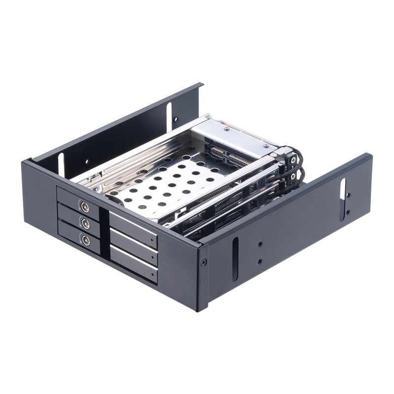 Unestech Tray-less 3 Bay 2.5" Aluminum SATA Hot Swap SSD Hdd Mobile Rack for 5.25" Bay