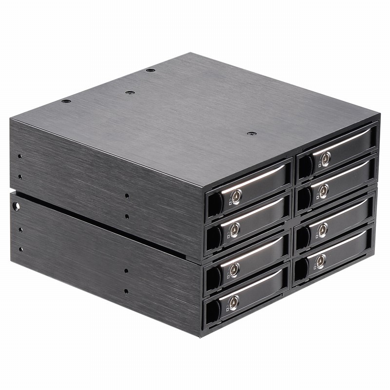 Unestech Abnehmbares 8 x 2,5-Zoll-SATA-/SAS-SSD-Festplatten-Wechselgehäuse für 5,25-Zoll-Laufwerkschacht (2 x MINISAS HD SFF-8643)