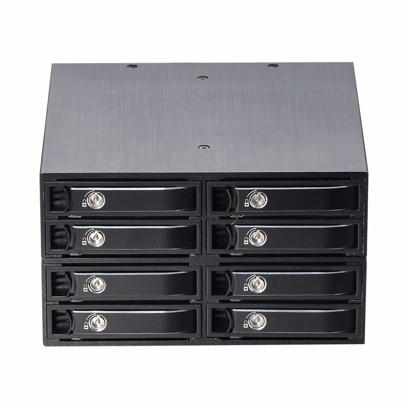 Unestech Abnehmbares 8 x 2,5-Zoll-SATA-/SAS-SSD-Festplatten-Wechselgehäuse für 5,25-Zoll-Laufwerkschacht (2 x MINISAS HD SFF-8643)